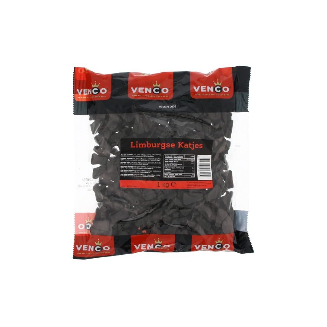 Licorice in 1 Kilo / 2.2lb Bag - Venco Limburgse Katjes Drop Sweet (Holland Lakritze Black Cat Kittens Licorice)