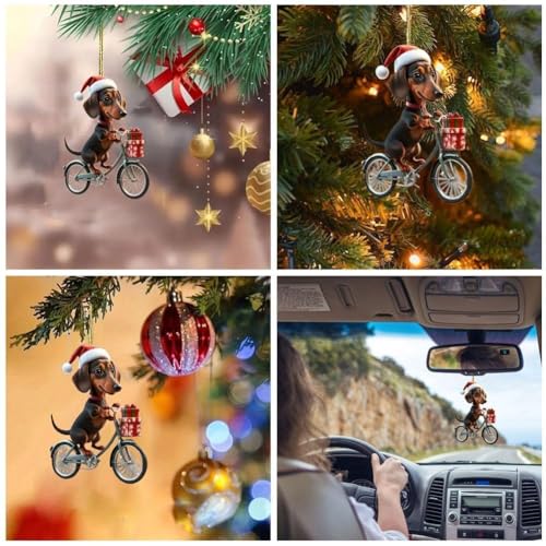 Weihnachtsdekoration Dackel, Acryl, flach, Welpe, Dekoration, Rückspiegelketten für Auto, S3L1
