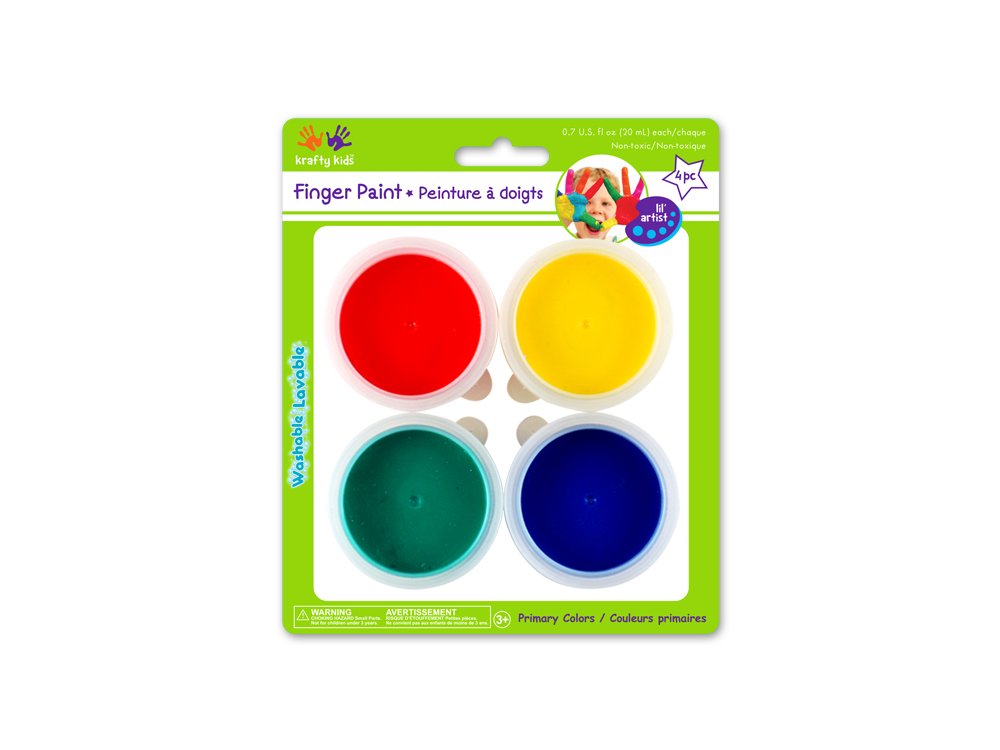 Krafty Kids KC080 4 Piece Washable Primary Fingerpaint Tubs, 80g