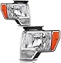 telpo Anti-Fogging Headlight Assembly Compatible with 2009-2014 Ford F150 F-150 (Chrome Housing Amber Reflector)