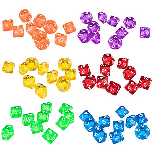 Gazechimp 60pcs Dés Multicolores 10 Faces en Acryliques Dice D10 pour D&D TRPG Jeux de Société Party Bar
