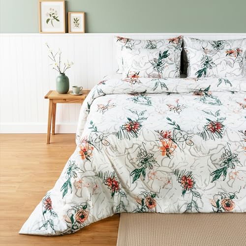 Image of Premium 100% Cotton Queen Size Bedsheet Set (1 Flat Sheet & 2 Pillow Cases)| 200 TC | Vibrant Prints | Soft, Breathable & Durable Fabric |Snow Blossom