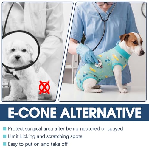 Image of BRKURLEG Small Dog Recovery Suit After Surgery Female Male, Back Zipper Spay Recovery Suit for Dogs & Cats, Anti-Licking Puppy Surgical Onesie for Abdominal Wound, Cone Alternative, Blue XL