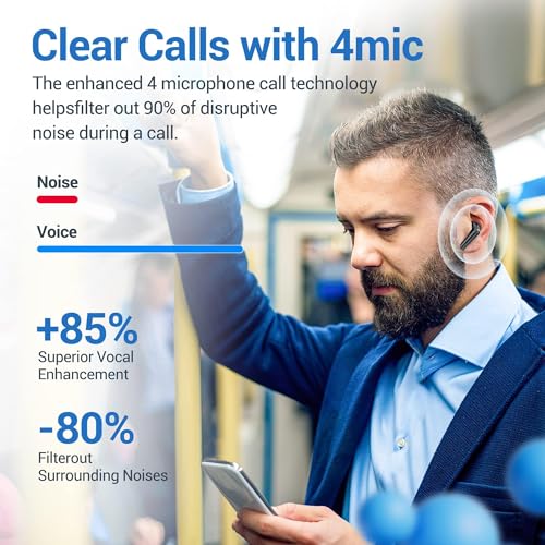 Image of EDYELL V5 True Wireless Earbud, Bluetooth 5.3 TWS 3D Stereo with Earhook, 48H Playtime, Touch Control, Earbuds with Dual-LED Display, IPX7 Waterproof Earphones (FM-HGD-C904)