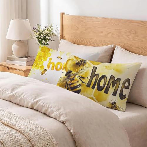 Housse coussin extérieur imperméable jaune taie oreiller abeille 40x60 - 4