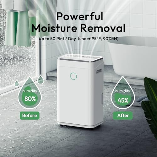 Image of Dehumidifier for Basement with Drain Hose 4500 Sq.Ft - 50 Pint 1.7 gal Tank