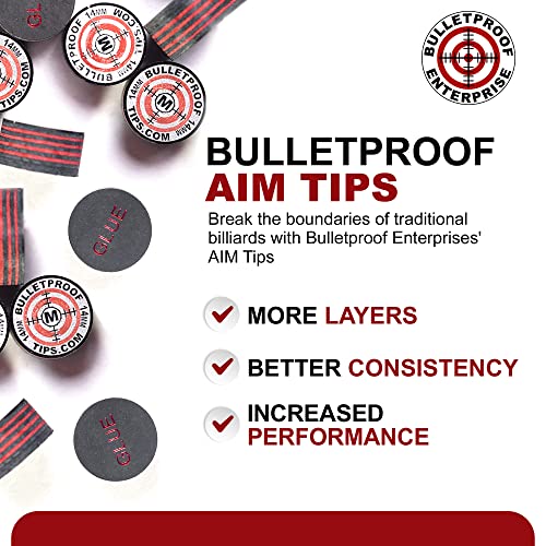 Bulletproof Billiards AIM (Accuracy Improving Multi-Layer) 11 Layer Laminated Japanese Pigskin Playing Tip - Pool Stick Tips, Billiard Set Accessories - 1 Pack (Hardness: Medium)