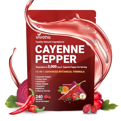 VivoNu Cayenne Pepper Softgels Supplement Supports Leg Vein Heart and Blood Vessel Health with Vitamin E D3+K2 and Extracts of Grape Seed Hawthorn Beetroot Berberine and Others