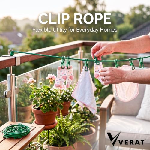 Image of 5 Piece Cloth Drying Rope /Elastic Rope with Hook /12 Clip Elastic Hanging Rope /Stretchable /Clothesline /Portable Cloth Dryer /Kapde Sukhane Ki Rassi /Travel Home Outdoor(Multicolour), Assorted
