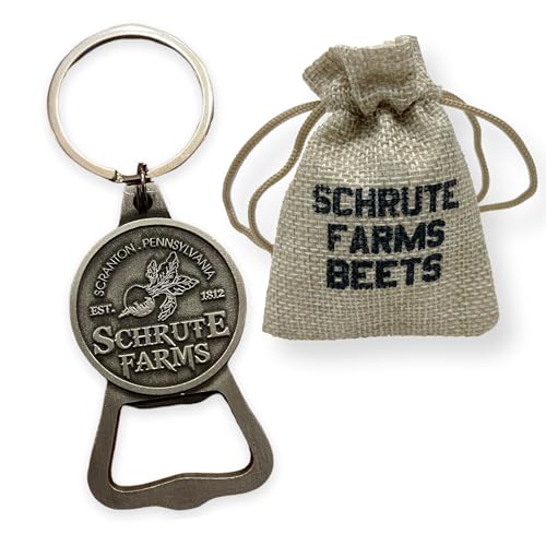 Llavero Abrebotellas de Metal Schrute Farms Con Bolsa de Regalo | The US Office TV Show Gift | Dwight Schrute | Mercancía No Oficial