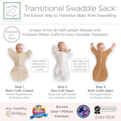 Image of SwaddleDesigns Transitional Swaddle Sack, Arms Up Half-Length Sleeves & Mitten Cuffs, Swaddle for Newborn Transition to Baby Sleep Sack Wearable Blanket, Med, 3-6 mo, 14-21 lb, Watercolor Sunny Days