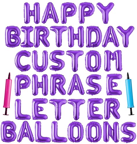 Image of Happy Birthday Balloon Banner Custom Phrase Balloons letter 16 inch Personalized Alphabet Letters Foil Mylar Balloons (Purple)