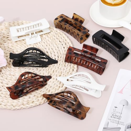 Hair Clips for Women 4.3 Inch Large Hair Claw Clips 8 pcs Square Claw Clips & Flat Hair Clips for Thick or Thin Hair French Concord Hair Barrettes Alligator Hair Accessories for Women (Leopard) — view 5