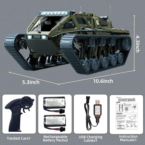 Mostop RC Tank 2.4Ghz Remote Control Car Military Crawler, 1:16 Scale Off Road RC Tracked Army Vehicle Model Tank Toy with 2 Batteries,All-Terrain Drifting Car with Lights, Great Gift for Boys