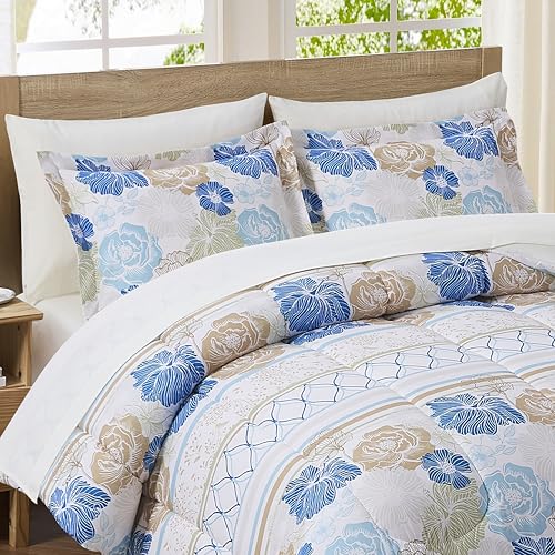 Floral Comforter Set Full Size with Sheets Bed in a Bag – Deep Pocket Fitted Sheet with Elastic Corners, Cozy Comforter, Pillowcases & Shams – Soft Microfiber All Season Bedding – Machine Washable