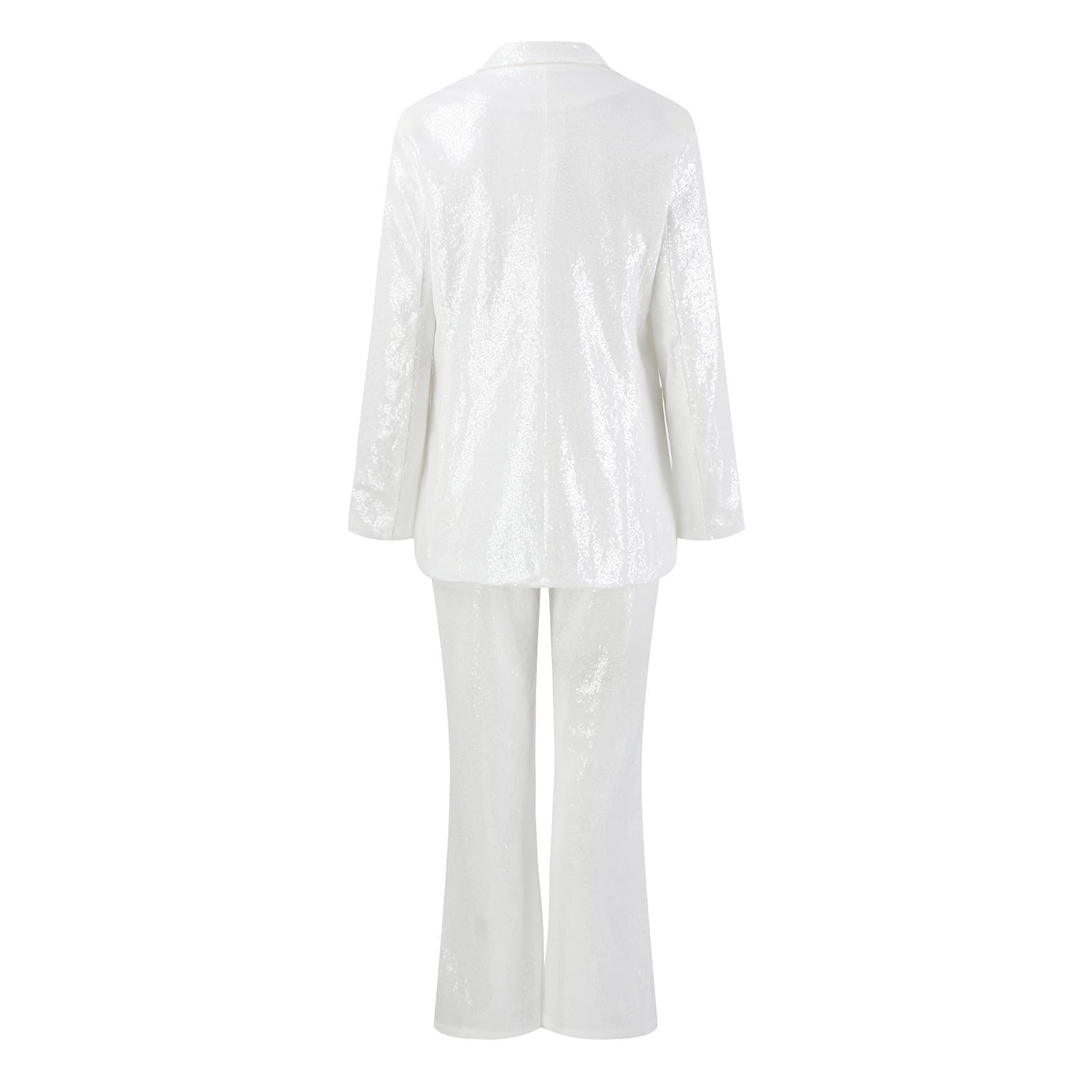 Traje de pantalón para mujer festivo de boda blanco, chándal elegante con lentejuelas de negocios, chaqueta blazer y pantalones anchos, cuello en V, chaqueta con solapa, traje moderno, traje de