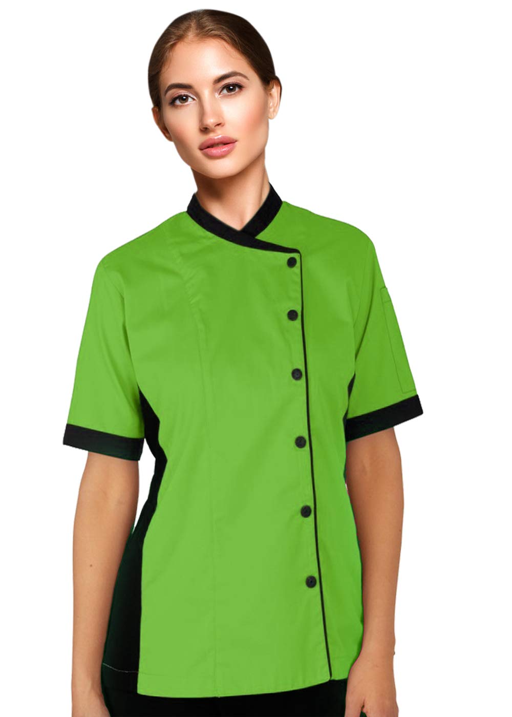 Short Sleeves Women's Ladies Side Mesh Panel Chef Coat By Uniformates (Green, XL (For Bust 40-41))