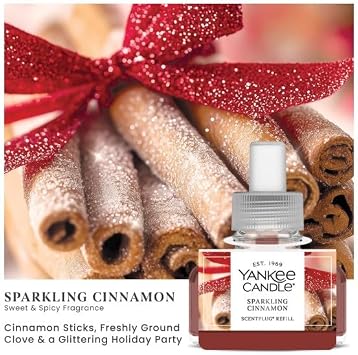 Yankee Candle ScentPlug Refill for Plug in Air Fresheners, Scented Oil Refills, Long Lasting Home Fragrance, Odor Eliminating Fragrance, Sparkling Cinnamon (Pack of 2)