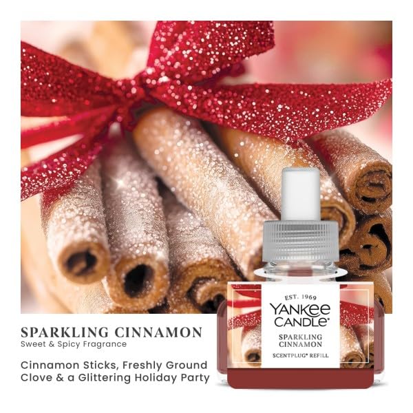 Image of Yankee Candle ScentPlug Refill, Sparkling Cinnamon, Plug-In Home Air Freshener Oil, Warm Inviting Cinnamon Aroma, Long-Lasting Fall and Holiday Fragrance, 0.625 Fl Oz (Pack of 4)