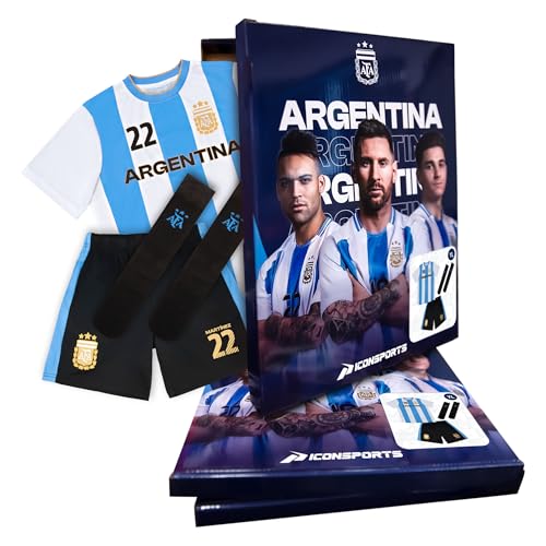Image of Icon Sports Officially Licensed Argentina Fan Pack - 3-Piece Soccer Set - Soccer Shirt, Shorts & Socks - Unisex Kids