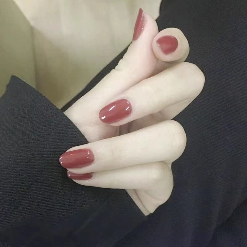 NLOOKS Medium Press on Nails with Glue Kit, Glossy Short Stick False Set Full Cover Natural Manicure Fake for Women - Jelly Wine Red, F37-BS-Jelly Wine Red 0.17 Fl Oz