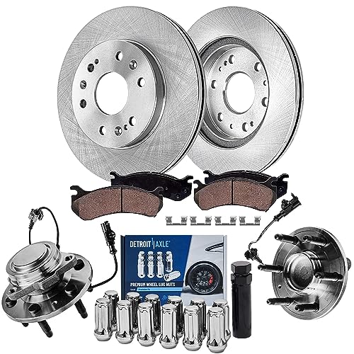 Image of Detroit Axle - 2WD Front Wheel Bearing Hubs Brake Kit for Silverado Sierra Suburban Yukon XL 1500 Tahoe Avalanche Escalade Brake Pads Wheel Bearing Hubs Lug Nuts 12.99 inch Brake Rotors Replacement