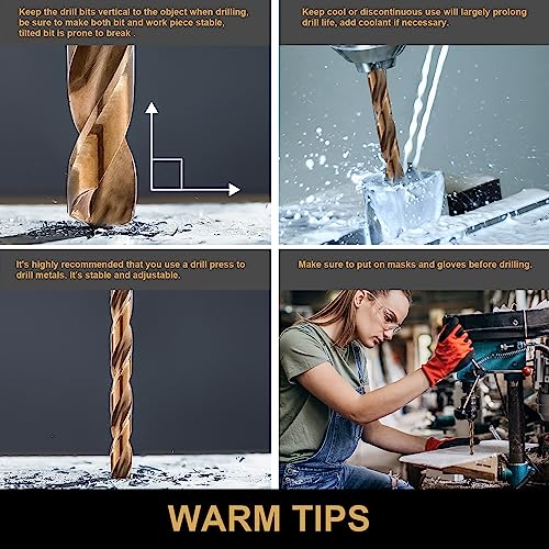 Image of HIDOTOL 13 PCS Cobalt Drill Bit Set M35 HSS Twist Drill Bits 1 /16 inch-1 /4 inch for Hardened Metal, Stainless Steel, Cast Iron, Plastic and Wood