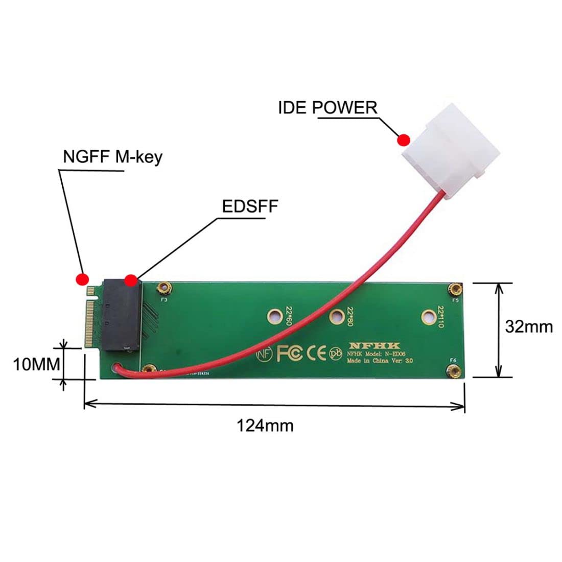 chenyang EDSFF 1U Short SSD E1.S Ruler GEN-Z to M.2 NVMe NGFF M-Key 4X Host Carrier Adapter with Power