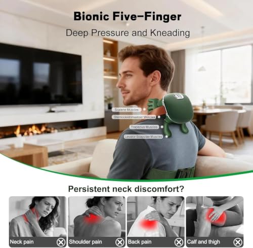 Image of Bionic Heated Massager, Wireless Portable Shiatsu Neck and Back Massager, Electric Deep Tissue 4D Kneading Massage, Simulated Human Hand Design for Pain Relief and Muscle Relax K1