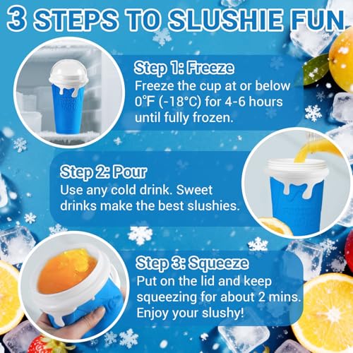 Image of FANS-ONE 500ML Slushie Cup, DIY Magic Slushy Maker Cup, Cool Stuff Things Gadgets for Juices Milk Yogurt Ice Cream Make, Quick Frozen Slushy Cups with Lids & Straw for Boys Girls Teens Kids, Blue