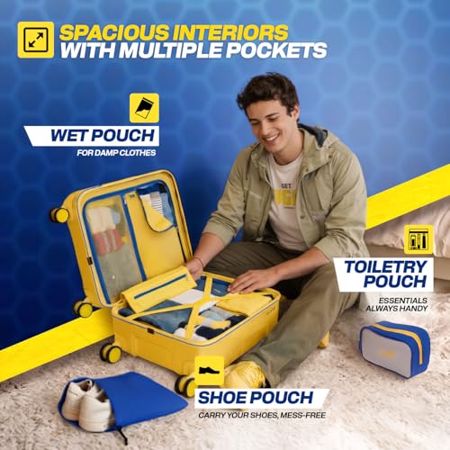 Image of Skybags Whistle Podu Cabin Trolley Bag 55cm | Small | Hard Luggage | Official CSK Edition 8-Wheel Suitcase | TSA Lock with Anti-Theft Zipper | Polycarbonate | 3 Years Warranty - Unisex (Yellow)