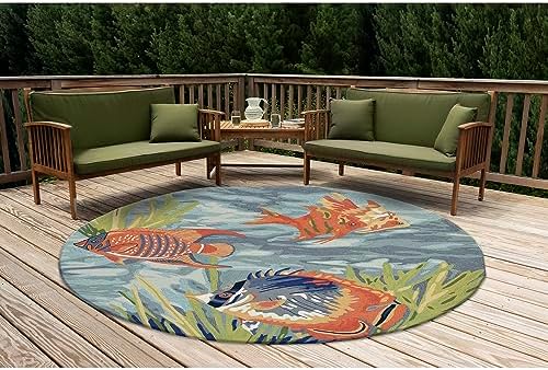Liora Manne Ravella Coastal Tropical Fish Indoor/Outdoor Round Rug, 8', Blue