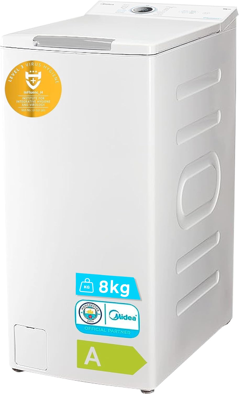 Midea Washing Machine Top Load 8 kg of 1300 RPM - Washing machines with 15 programs and ultra slim design - Free installation laundry machine with steam function, quick wash and ECO mode Energy Label