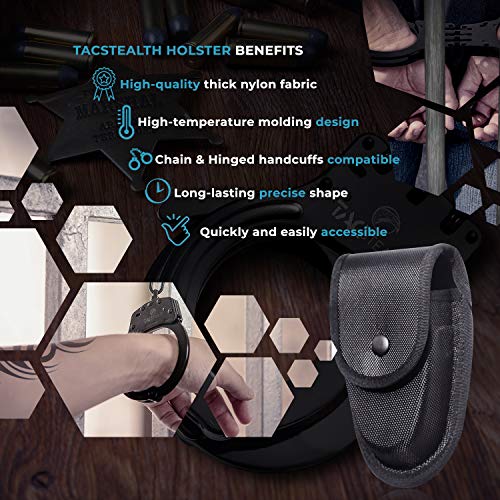 TacStealth Double Lock Hinged Handcuffs with Two Keys & Case | Heavy Duty Black Steel Professional Grade | Bend/Break Free Secure - Thumbnail 7