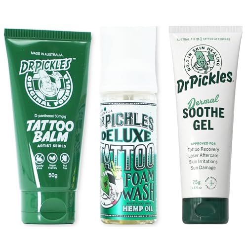 Dr Pickles Original Formula Tattoo Aftercare Kit 3-Piece Set - Tattoo Balm, Foam Wash & Soothe Gel - Vegan Friendly Cruelty Free Skin Healing Recovery Care
