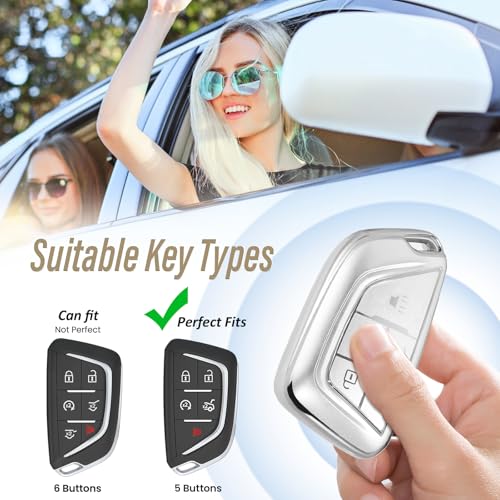 Image of Key Fob Cover for Cadillac, Silver Woven Loop Keychain