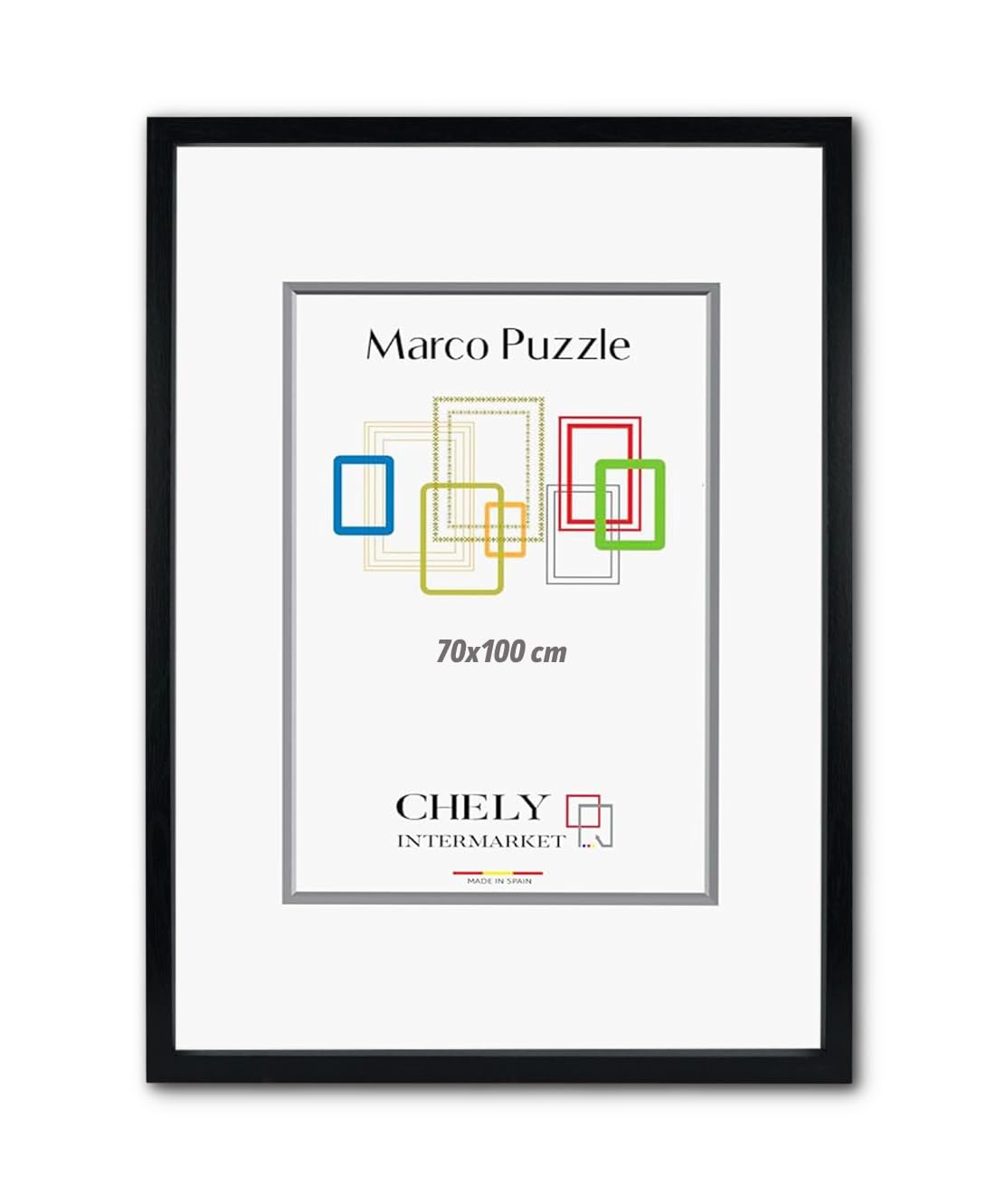 CHELY INTERMARKET Marco de Puzzle 70x100cm (Negro) MOD-295 Hecho de Madera, moldura de 3cm, ideal para foto o poster
