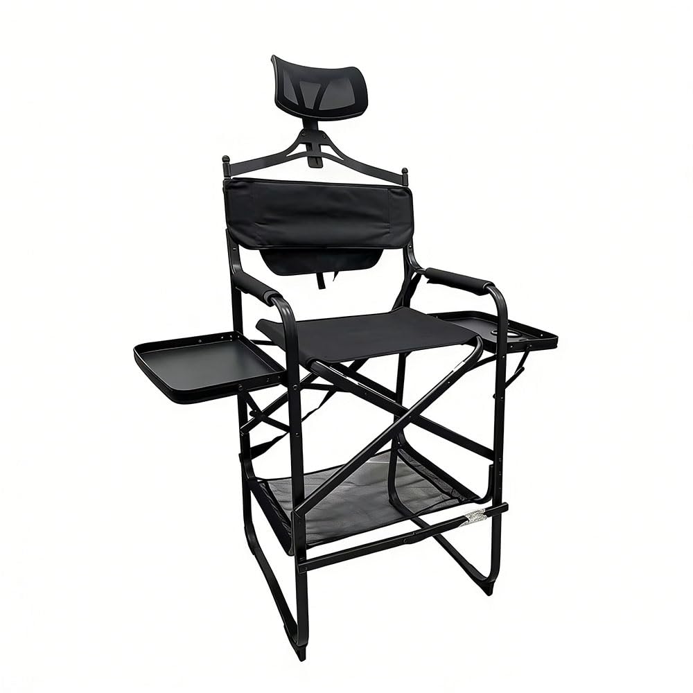 Folding Director Chair Sedia da Regista Portatile for truccatori con tavolino Laterale,portabicchieri,Sedia Parrucchiere Pieghevole e Leggera for saloni di Trucco,Cinema