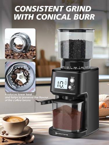 Image of Homtone Conical Burr Espresso Coffee Grinder,51 Precise Settings,Electric Mill with Portafilter Holder, 2-12 Cups Adjustable, Anti-static, Stainless Steel, 120V