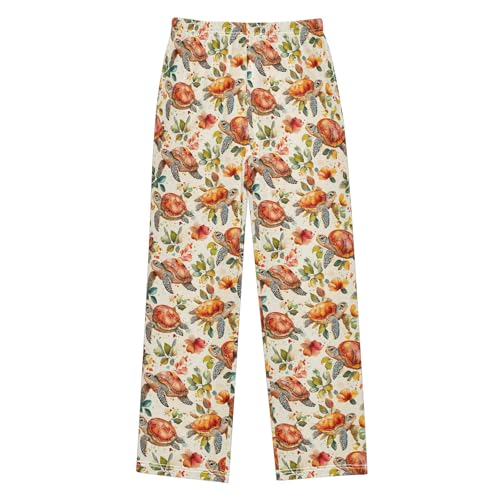 Retro Turtle Red Flower Long Pajama Pants Bottoms Soft Sleepwear with Pockets