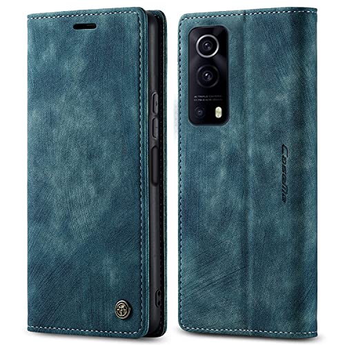 PaceBid Hülle Kompatibel mit Vivo iQoo Z3/Y52/Y72 5G, Retro Luxus Leder Schutzhülle mit Kartenfächer, Magnetisches Flip Handyhülle für Vivo iQoo Z3/Y52/Y72 5G Blau Cover