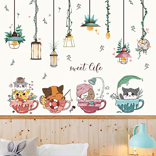 Vinilos adhesivos de pared Achang gatos en tazas para decoración infantil miniatura 6