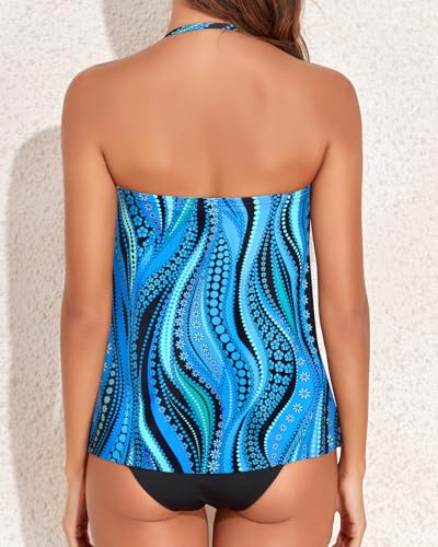 Image of Tempt Me Two Piece Tankini Bathing Suits for Women Halter Bandeau Swim Top with Bottom Flyaway Tummy Control Swimsuit