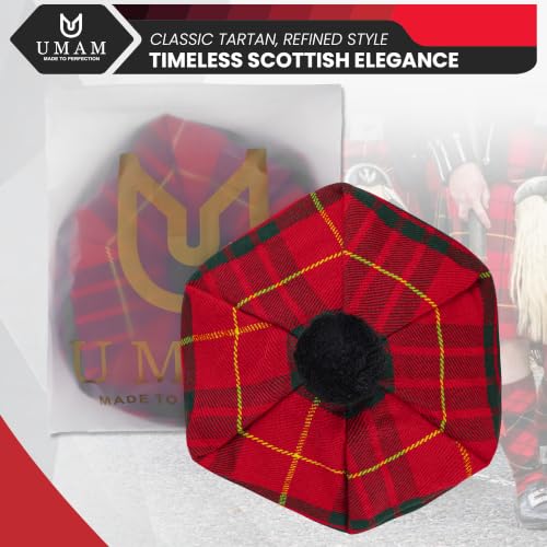 Image of Scottish Tam O' Shanter Hat Tartan Bonnet Pom Pom Wool Flat Cap One Size