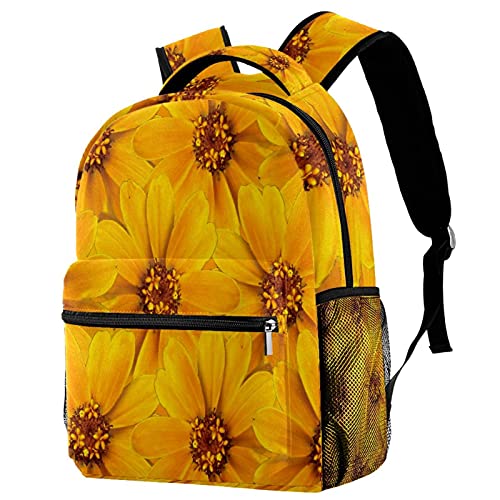 Sac à dos de voyage campus à motif fleurs jaunes résistant avec grand porte-bouteille