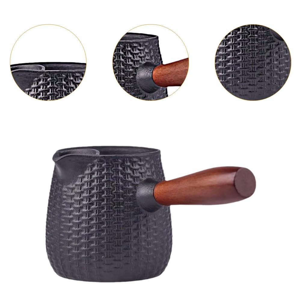 Hrippy Tetera De Hierro Fundido con De Madera, Cafetera Turca, Cafetera para Cocina De Hornillos, Infusor De Té Portátil para Hogar, Oficina Y Restaurante