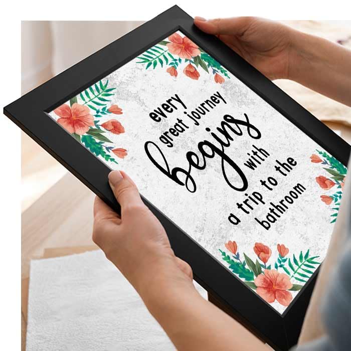 Image of Chaka Chaundh - bathroom poster - bath posters with frame - bathroom quotes framed posterss - bath etiquette poster - bathrooms rules posters - (14 X 11 inches) (Floral)