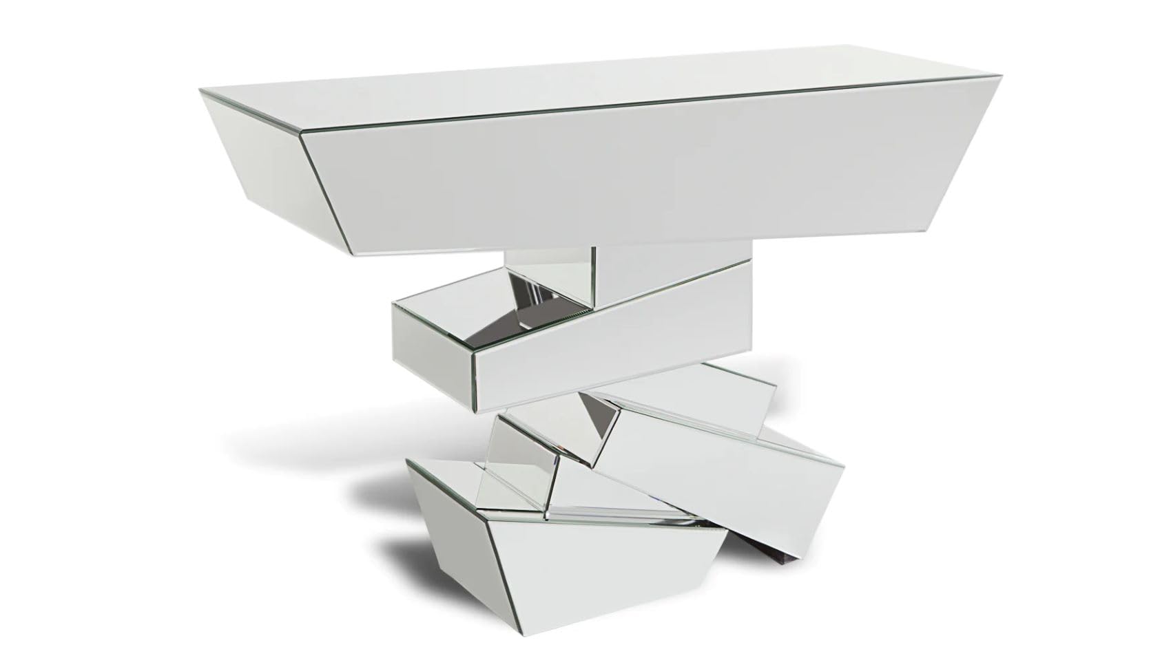 ZURI Furniture Modern Naxos Console Table Mirrored Glass Finish Sharp Geometric Design