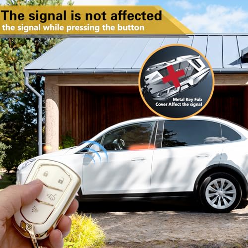 Image of for Cadillac Key Fob Cover with Luxury Diamond Bling Braided Rope Keychain, Upgraded Soft Key Case for 2015-2019 Escalade CTS SRX XT5 ATS STS CT6 (6 Buttons) (Gold,A2)