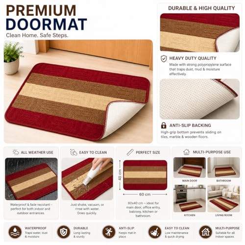 Image of DecorTwist PVC Door Mat 60x40 cm | Heavy Duty Indoor Outdoor Entrance Mat | Anti-Slip Rubber Back | Waterproof, Dust & Dirt Trapping | Non-Slip Mat for Home & Office | Style 5 Black Blue | Pack of 2